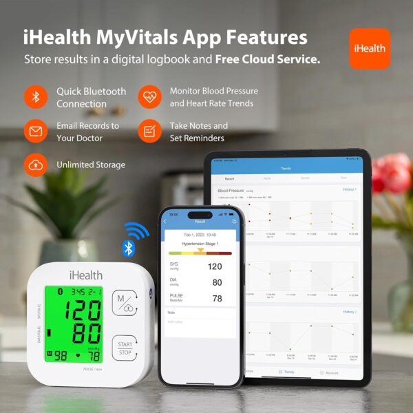 LIMITED TIME DEALS iHealth Track Smart Upper Arm Blood Pressure Monitor with Wide Range Cuff 28% OFF - Image 3