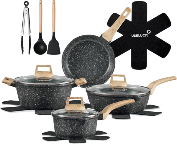 LIMITED TIME DEALS 14 Pcs Pots and Pans Set Non Stick, Induction Black Cooking 36% OFF - Image 4