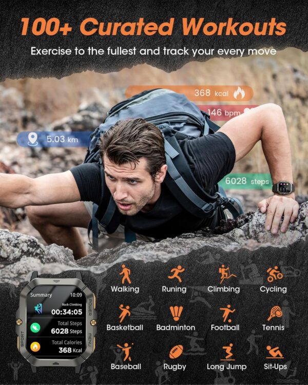 LIMITED TIME DEALS Military Smart Watches for Men (Answer/Make Calls), 2.02'' Fitness 38% - Image 2