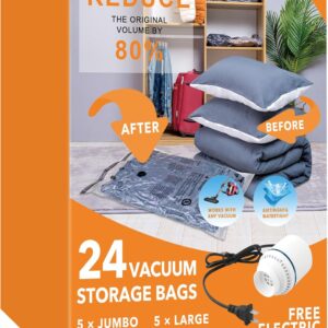 LIMITED TIME DEALS 24 Pack Vacuum Storage Bags with Electric Pump, (5 Jumbo, 5 Large, 5 Medium 21%  OFF