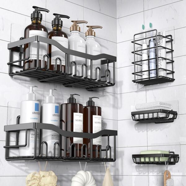 LIMITED TIME DEALS Adhesive Shower Caddy, 5 Pack Rustproof Stainless Steel Bath Organizers 5% OFF